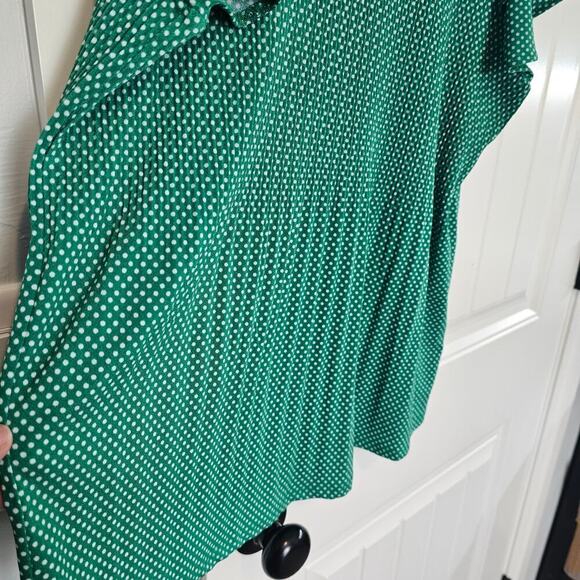 Adrianna Papell Blouse Womens Size Medium Green Polka Dot Ruffle Sleeve Classic - Picture 5 of 10